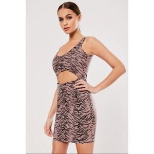 MISSGUIDED Animal Print Cut-Out‎ Mini Dress Size 8 Micro Suede Black Purple